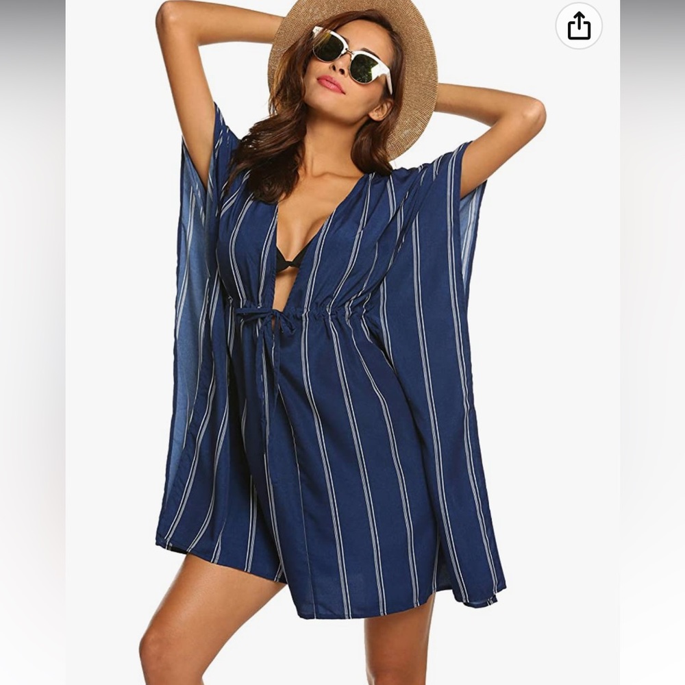 Swim coverup NWT blue and white striped one size fits most elastic adjustable